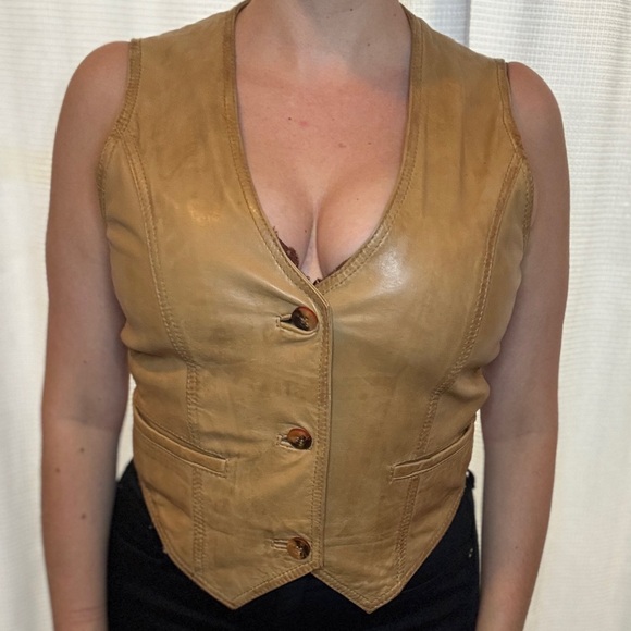 Jackets & Blazers - Tan Genuine Leather Women's Vest